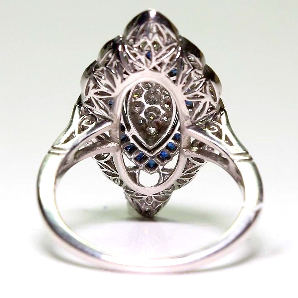 Silver Antique Art Deco Vintage Victorian Blue White Sapphire Topaz Ring size 5 - Picture 4 of 7